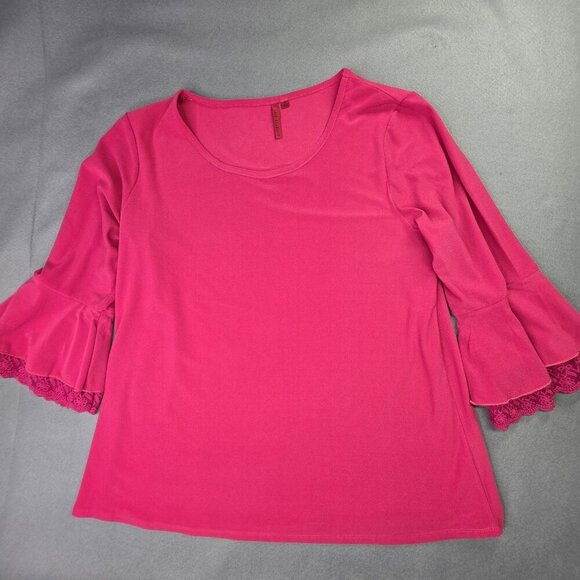 love scarlett Tops - Love Scarlett Shirt Womens XL Pink Bell Sleeve Lace Trim Stretch Pullover Top